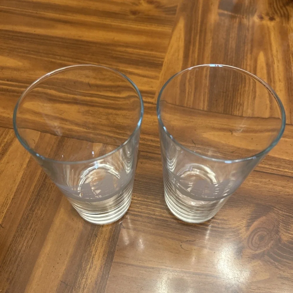 Vintage Clear Glass‎ Beer Glass Tumbler Water Sail Boat Ship Viking Set 2